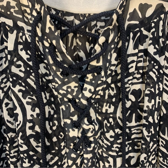 Anna Sui 100% Silk Geometric Silk Lace Front Sheer Dress - Picture 10 of 12